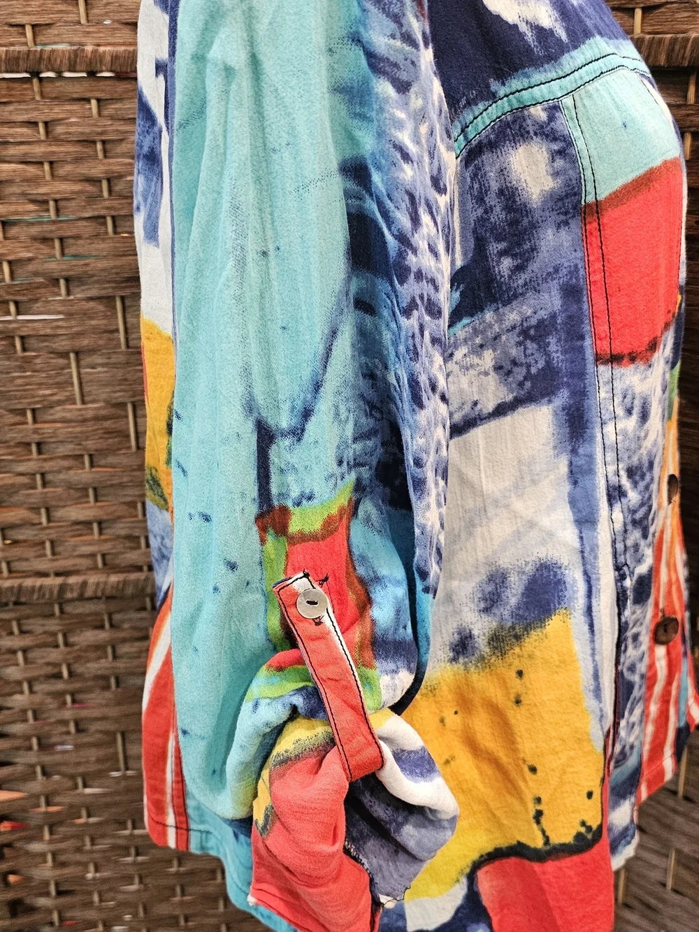 Parsley & Sage Turquoise Blue Multi-Color Abstract Button Jacket